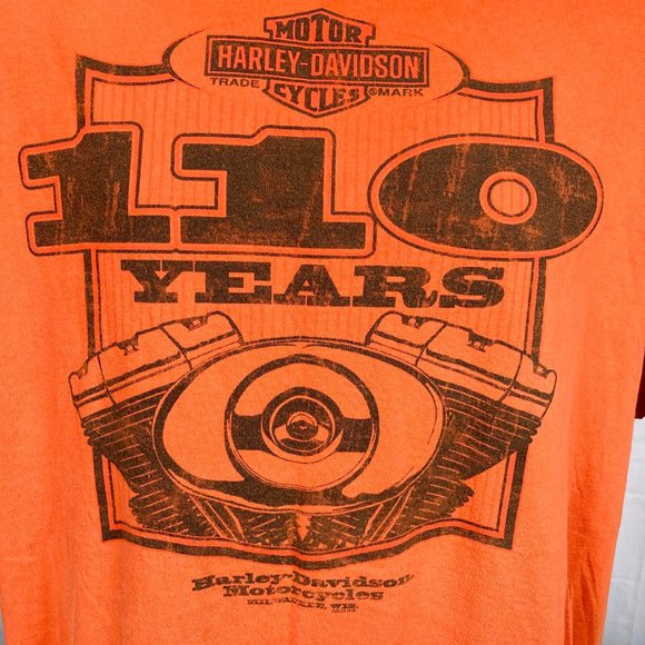Bergdale Harley Davidson Motorcycles Albert Lea Mn XL Orange 110 Years Cotton - Picture 2 of 7